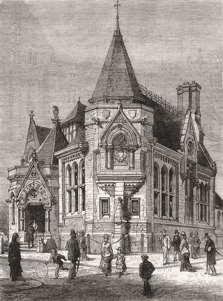 CHESHIRE. New free library, Macclesfield 1878 old antique print picture